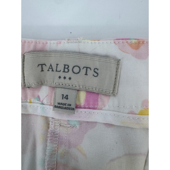 Talbots Crop Pants Women 14 Floral Print Pink Yellow Mint Green flattering New - Picture 4 of 14